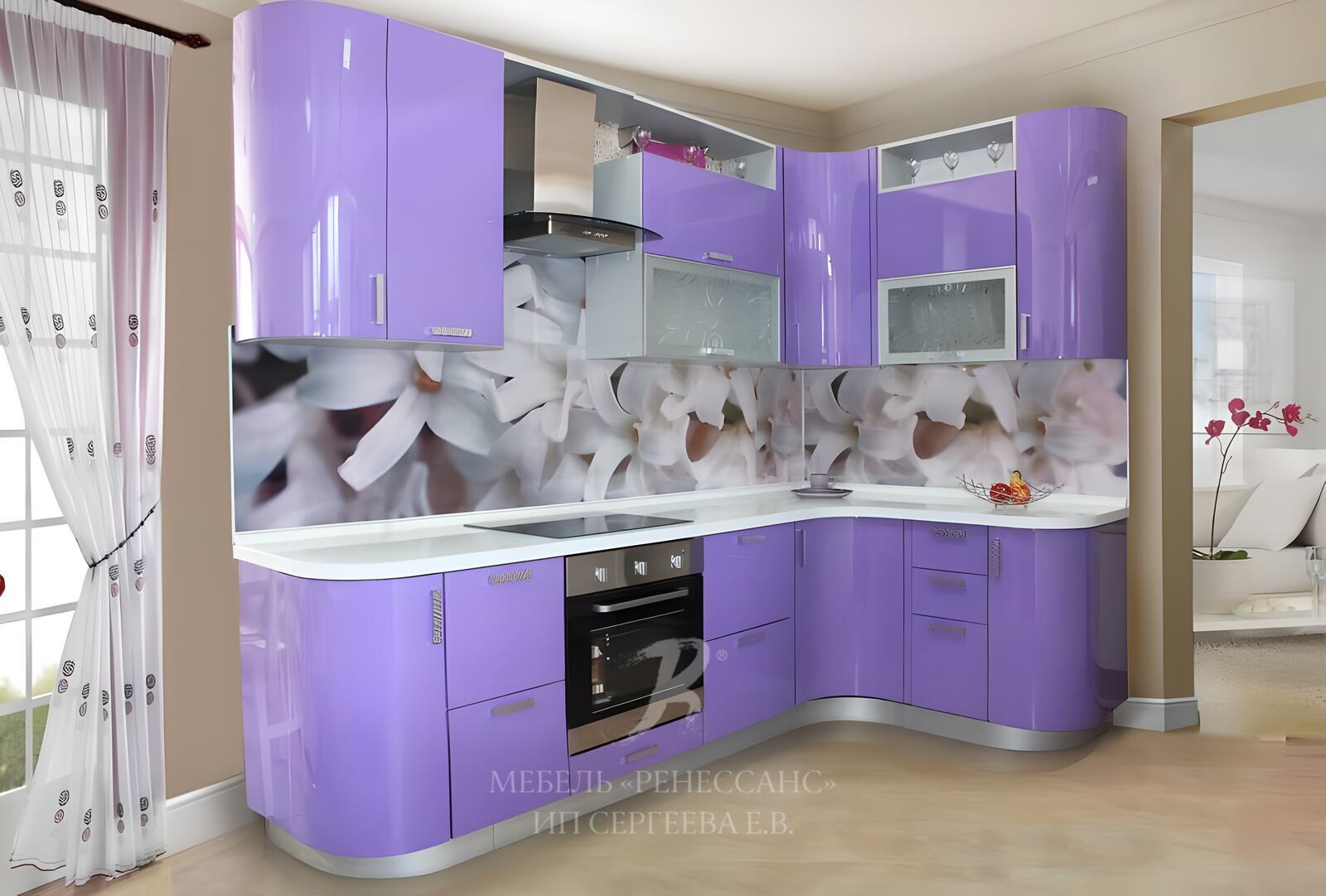 Кухня недорого от производителя нижний новгород. Кухонный гарнитур сиреневый. Фиолетовые кухни угловые.